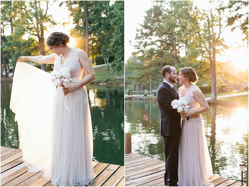 sunset portrait of a bride and groom on Lake Martin, Alabama